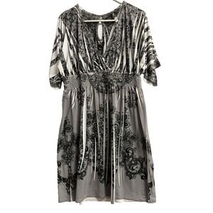 Mi manchi  Stretch Gray black Floral Short‎ Sleeves Knee Length Dress sz 2X